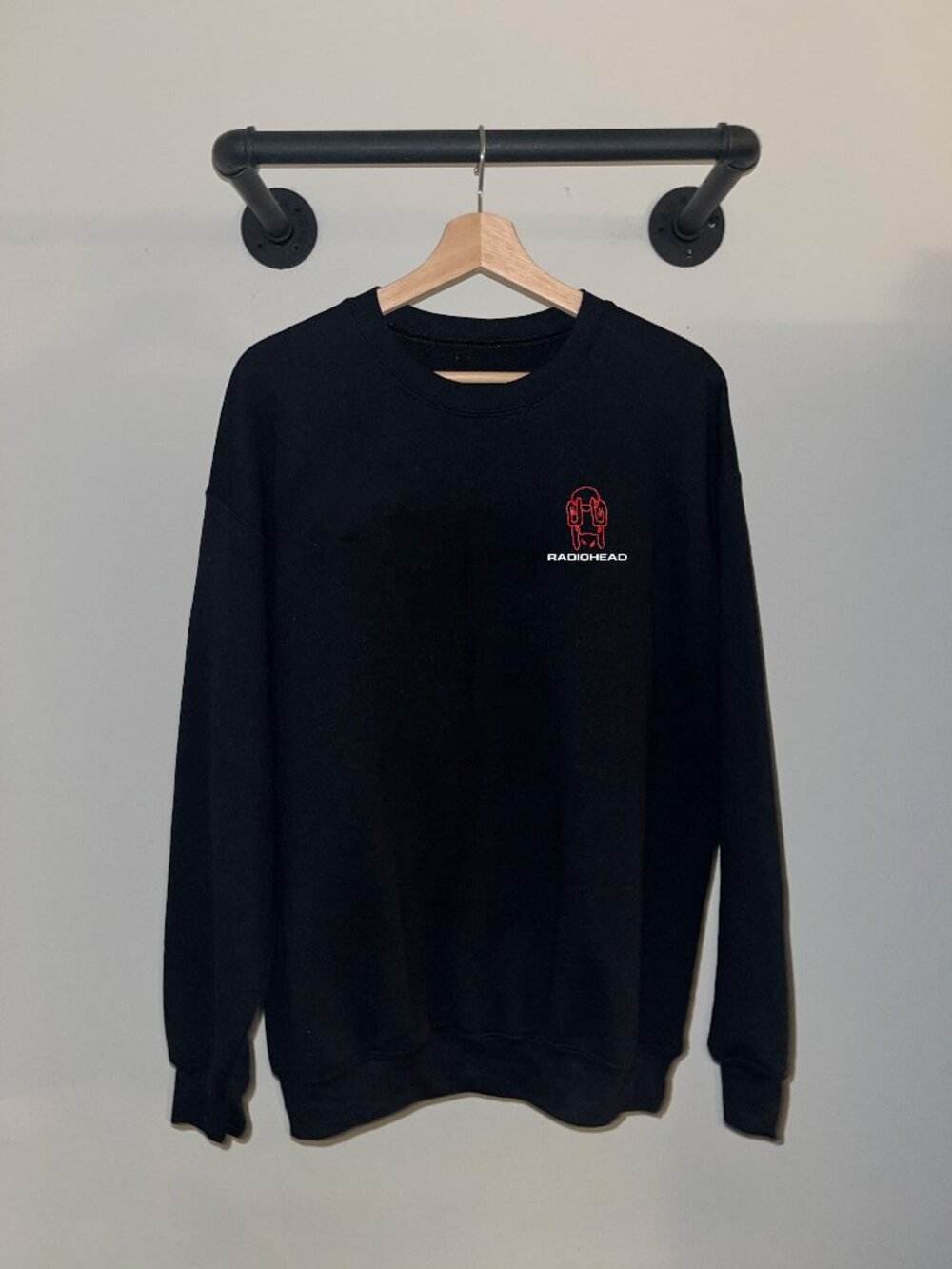 Black Red Radiohead Kid A Thom Yorke 2000s Rock Band Music Crewneck Sweatshirt